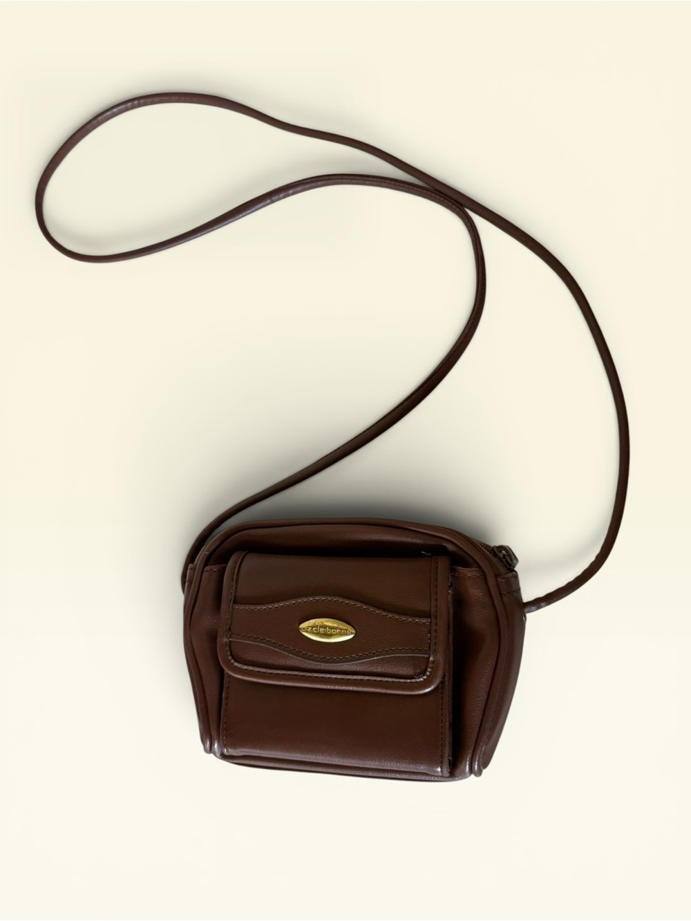 Vintage Liz Claiborne Brown Mini Crossbody Bag 90s PVC Vinyl Wallet Purse Small